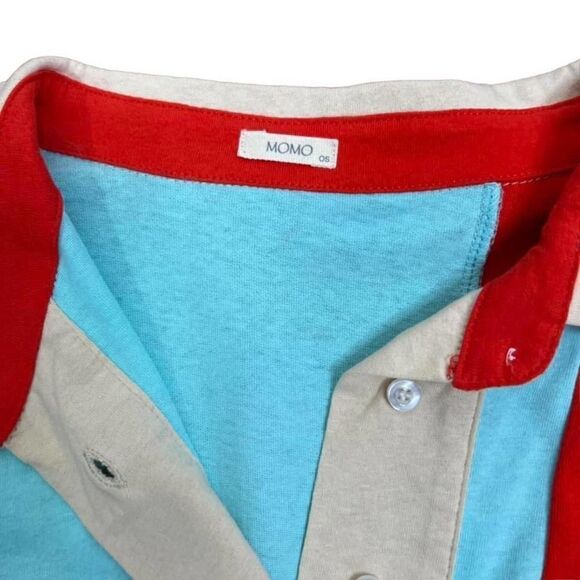 momo New York Shirt Dress Maxi Color Block Red Blue Asymmetrical Hem OS - Picture 9 of 13